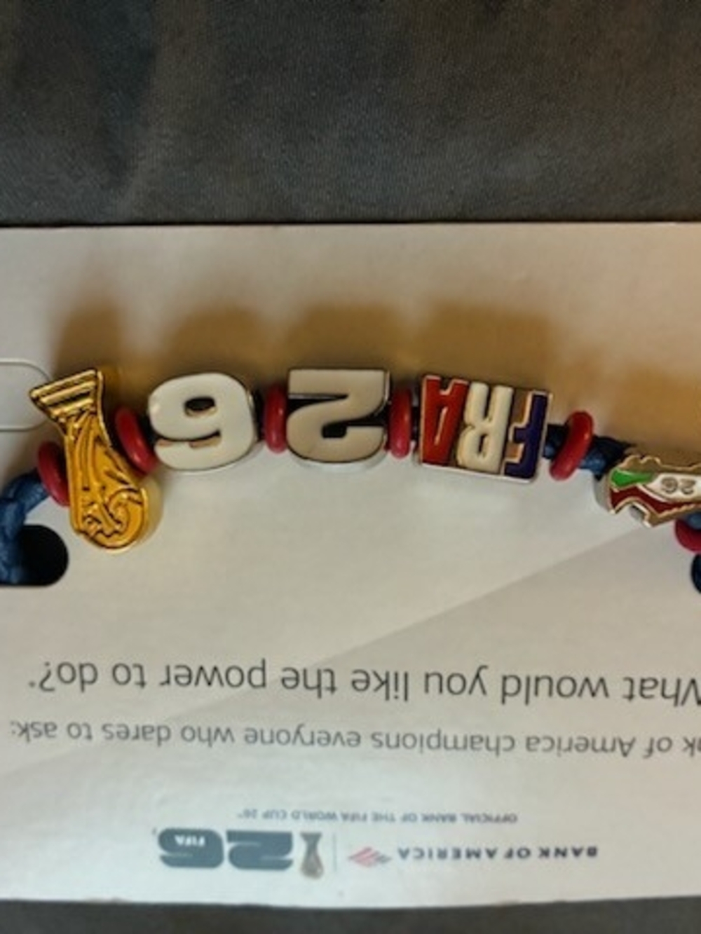 Red, Blue & Gold Beaded Charm Bracelet with Number and Letter Accents